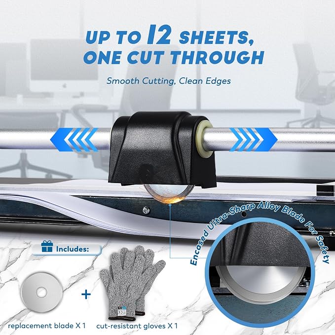 CGOLDENWALL A2 Rotary Paper Trimmer, 12 Sheets, w/Extra Blade & Gloves - Image 3