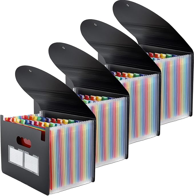 4 Pack Expanding File Folder, 24 Pocket Accordian File Organizer A4 Letter Size by MAIMIS