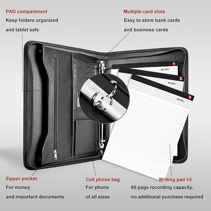 Leathario Portfolio Binder, Includes 10 Sheet Protectors and 3 Notepads - Image 6