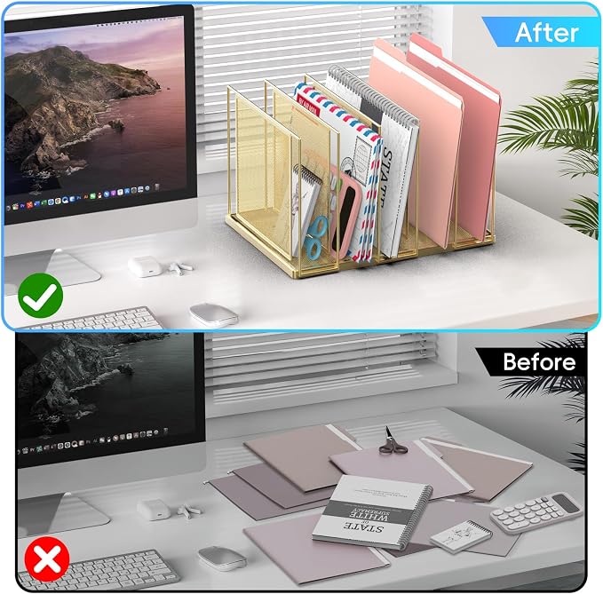 File Organizer for Desk, 5-Section Vertical File Sorter, Paper Holder Organizer - Image 6