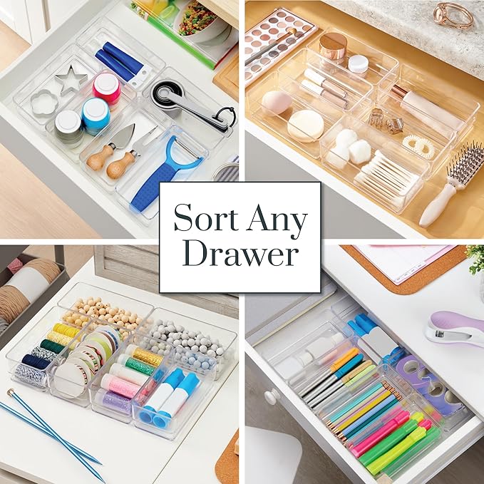 STORi SimpleSort 6-Piece Stackable Clear Drawer Organizer Set | 6" x 3" x 2" - Image 4