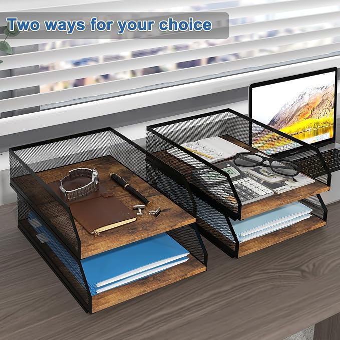 Natwind 2-Tier Stackable Metal Mesh Paper Organizer - Image 6