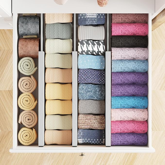 SpaceAid Bamboo Dresser Drawer Dividers 6 Pack, 4.65“ High Adjustable 12.5“-17” - Image 4
