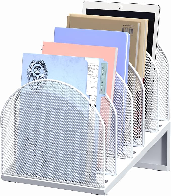 5-Section Desk File Organizer, Metal Mesh Folder Organizer by OUTIOE