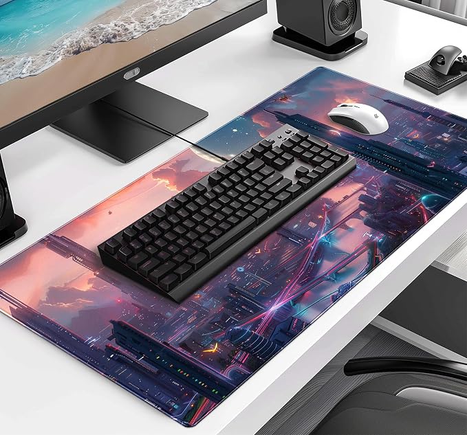 Digital Night Scene Office Art Desk Mat, Female Learning Computer Mouse Mat | - Image 3