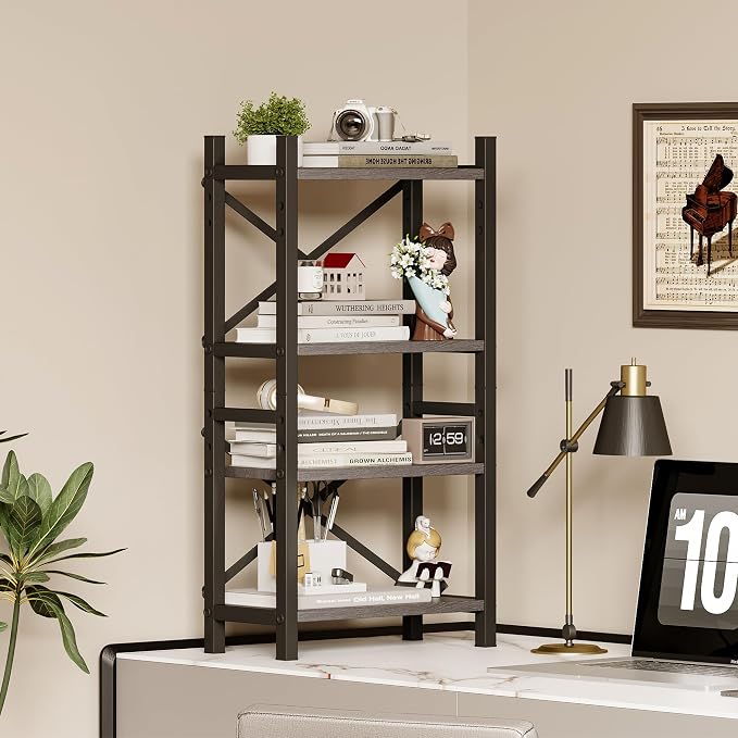 2-Pack Desktop Bookshelf, 4-Tier Stackable Narrow Bookcase, Adjustable - Image 2