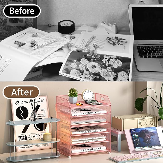 6 Tier Paper Organizer Letter Tray, Metal Mesh Paper Tray Organizer - Image 6