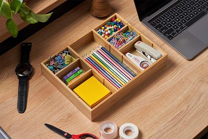 Umilife Bamboo Desk Drawer Organizer, Wood Junk Organizer Tray - Image 6