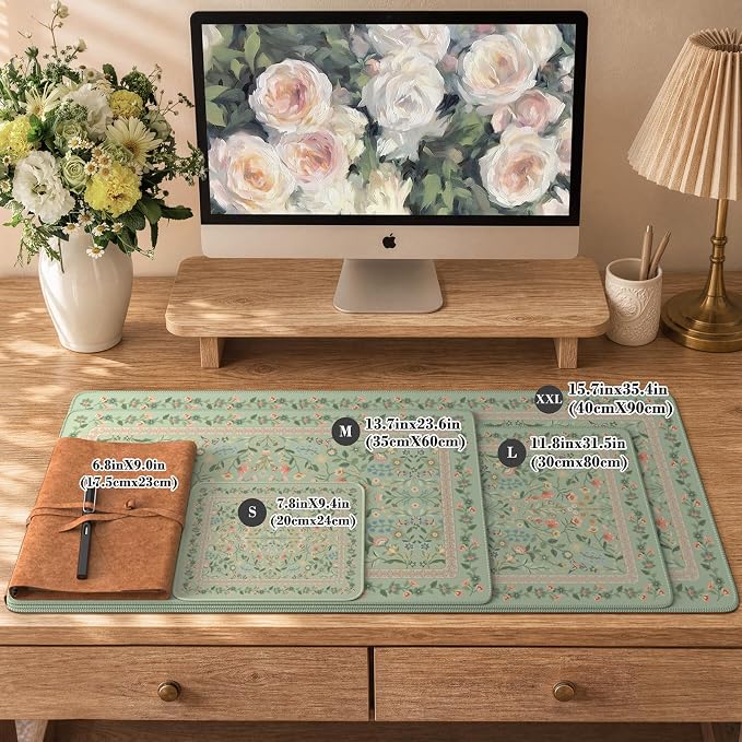 iCasso Aesthetic Floral Desk Mat, L Mouse Pads, Anti-Slip Mousepad - Image 2