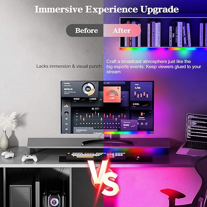 RGB LED Monitor Ambient Light Bar, 16 Inch USB Powered, APP Control & Music Sync - Image 3
