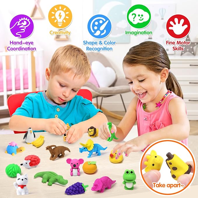 40 Pack Animal Erasers for Kids Bulk Desk Pets Classroom Prizes Treasure Box - Image 5
