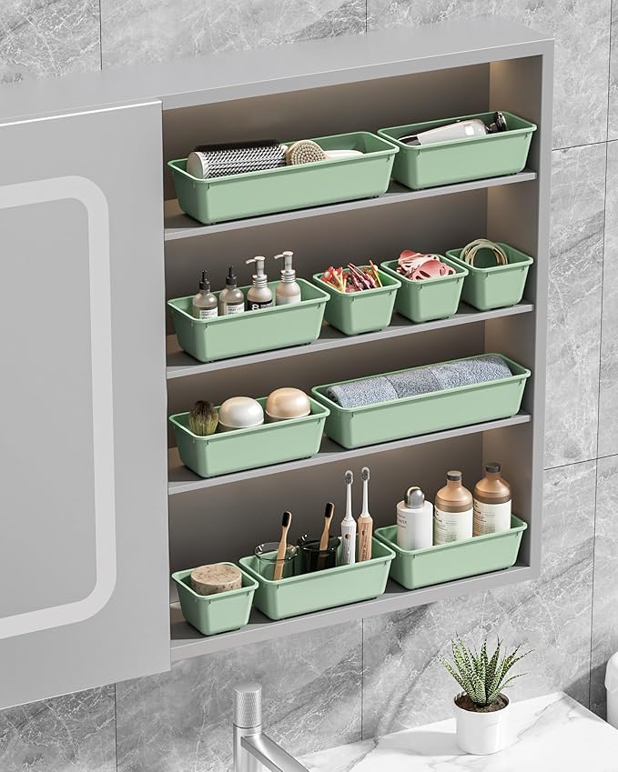 Canfanni 13 Pack Plastic Drawer Organizers Set, 3 Sizes Desk Drawer Organizer - Image 7
