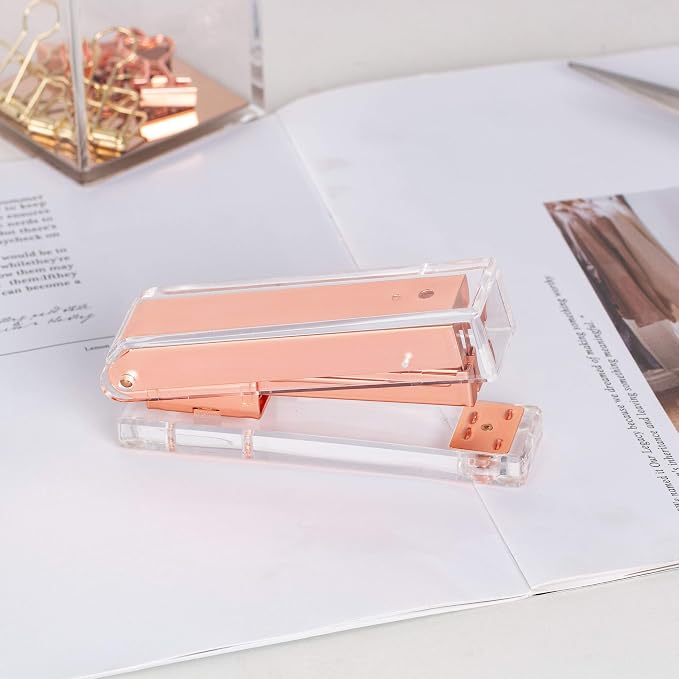 Elegant Ultra Clear Acrylic Rose Gold Desktop Stapler - Image 6