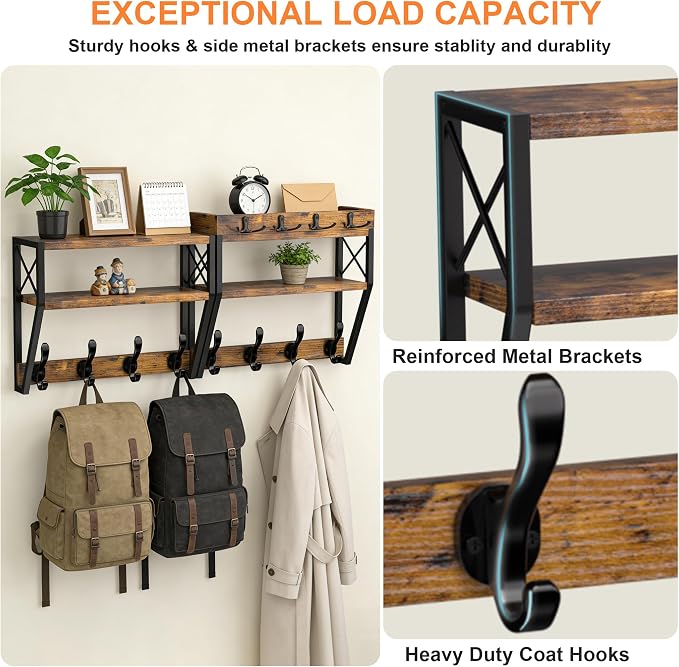 Upgraded 3-Tier Large Coat Rack Wall Mount - Image 2