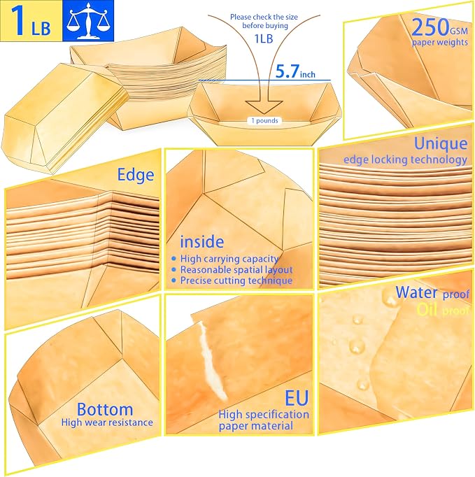 350 Pack 1Lb Paper Food Boat Trays Disposable Paper Boat Plates Containers - Image 3