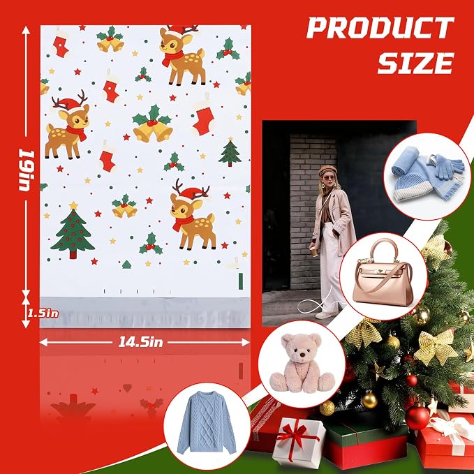 14.5x19 Inches Christmas Poly Mailers 25 Pcs Waterproof Self-Sealing Holiday - Image 2