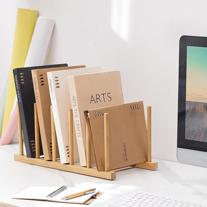 HBlife Desk File Organizer 5 Section Upright File Sorter, 2 Pack Bamboo File - Image 5