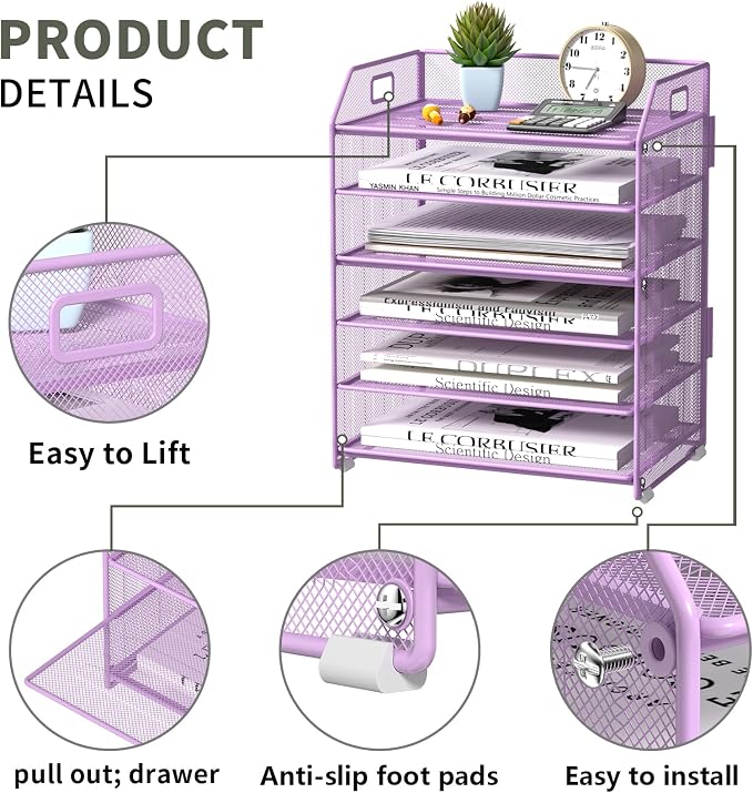 6 Tier Paper Organizer Letter Tray, Metal Mesh Paper Tray Organizer - Image 3