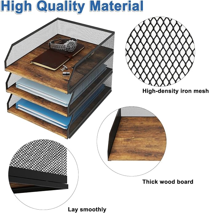 Natwind 3-Tier Stackable Metal Mesh Paper Organizer - Image 3