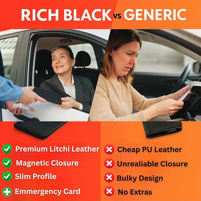 Premium Leather with Magnetic Shut Car Registration and Insurance Card Holder - Image 3