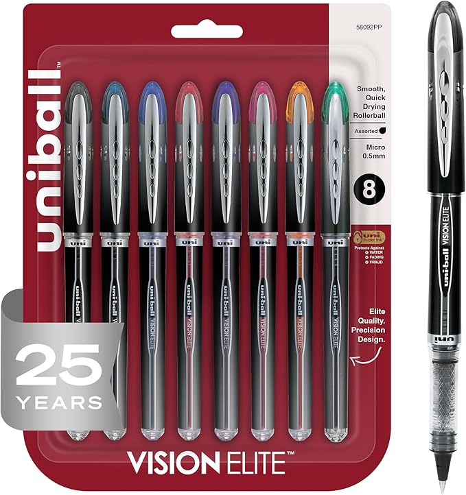uniball Vision Elite Rollerball Pens, Micro Point, 8 Pack by uni-ball
