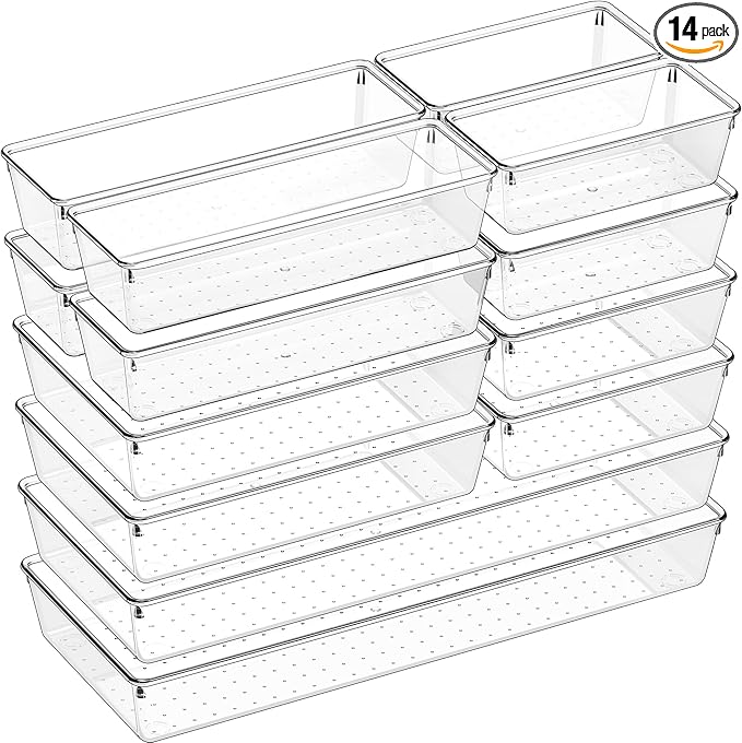 Criusia 14 PCS Clear Plastic Drawer Organizer Set by Criusia