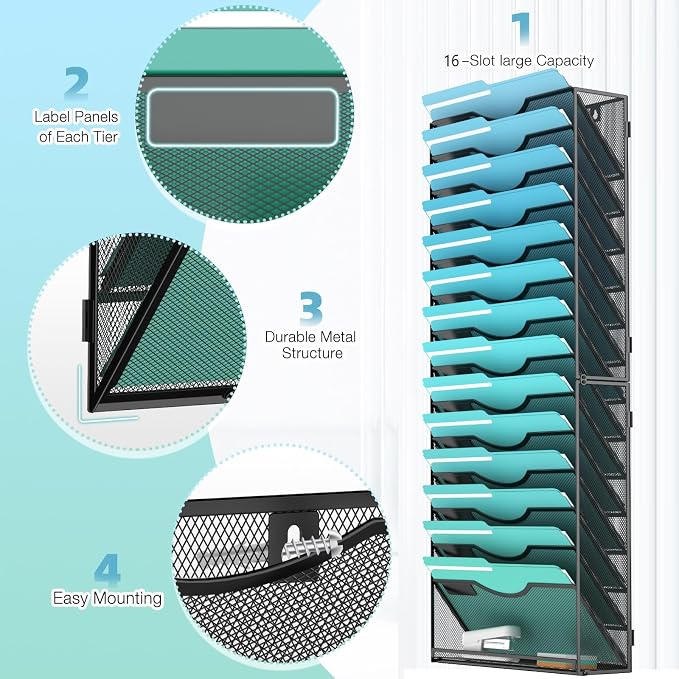 Gawerk 15-Tier Wall File Organizer Hanging Wall File Holder Wall Mount Paper - Image 3