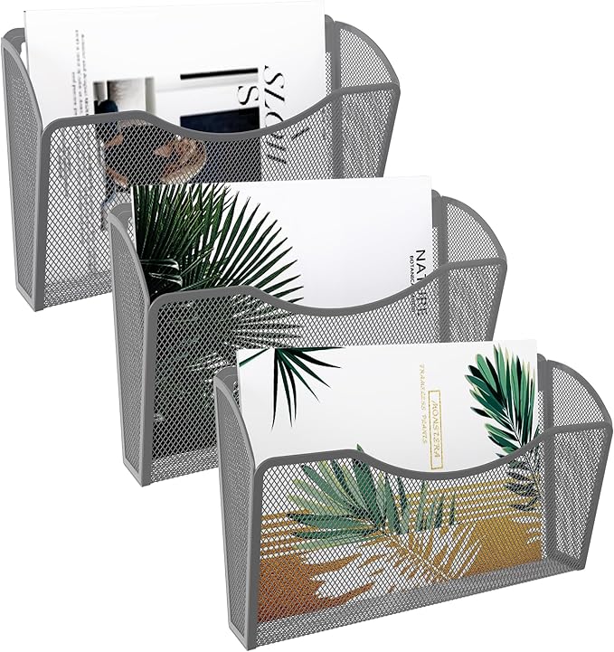 EasyPAG Wall File Organizer 3 Pack, Hanging File Organizer Wall Mount, Metal by EasyPAG