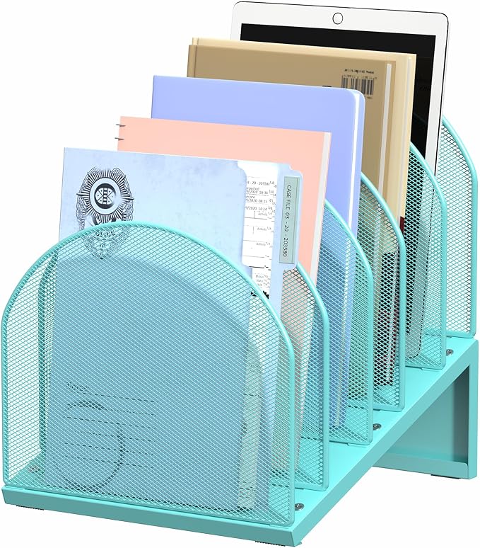 5-Section Desk File Organizer, Metal Mesh Folder Organizer by OUTIOE