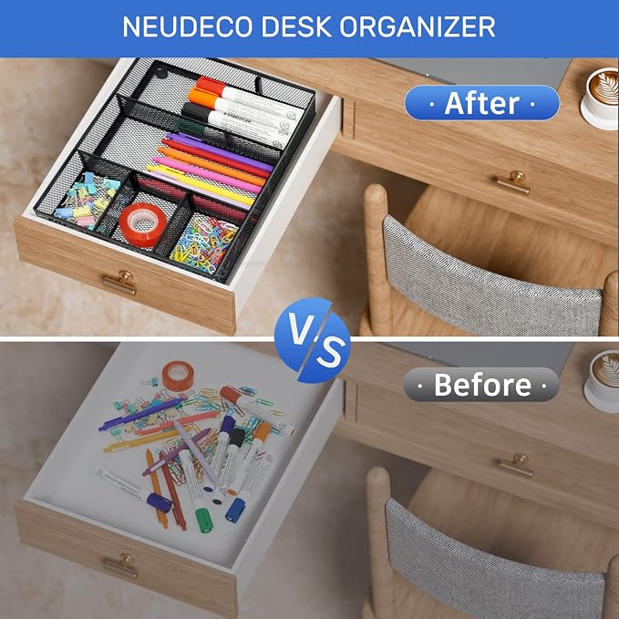 Neudeco Desk Drawer Organizer, 4 Pack Metal Mesh, Pen Organizer, Office - Image 8