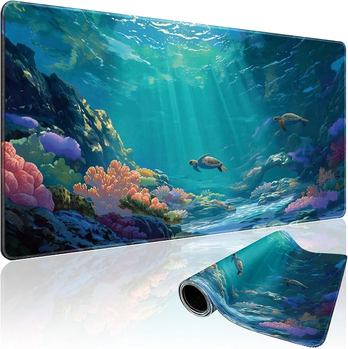 Sea Turtles Large Gaming Mouse Pad 31.5"x15.7"｜ Ocean Scene XXL Desk Mat by Mcapirivo