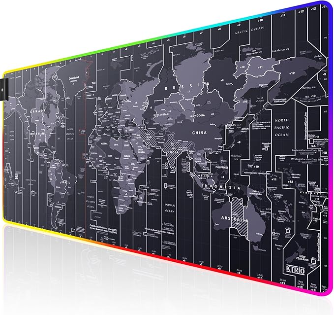 KTRIO RGB Large Gaming Mouse Pad, 31.5 x 15.7 in, RGB World Map, XXL | Smooth by KTRIO