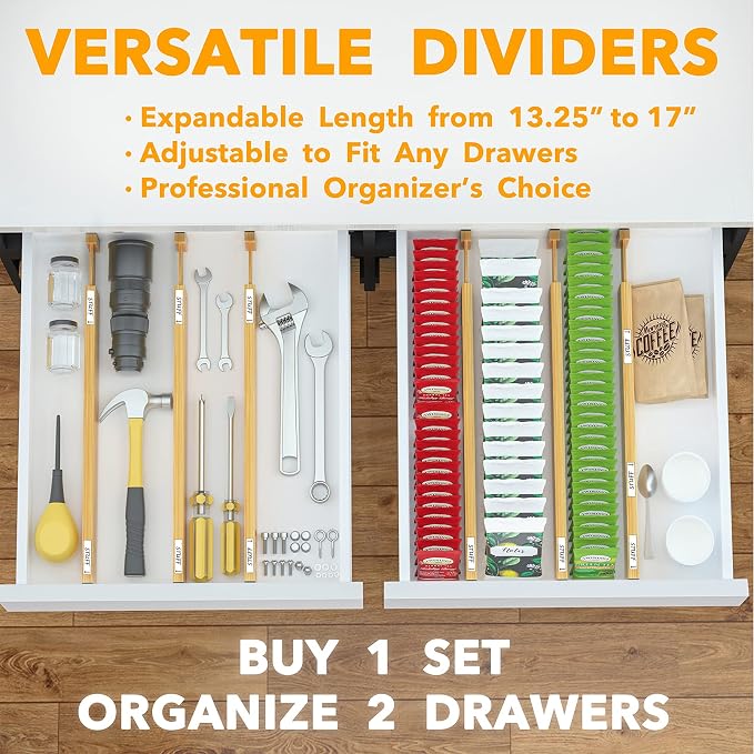 SpaceAid Bamboo Drawer Dividers Kitchen Adjustable Drawer Organizers, - Image 5
