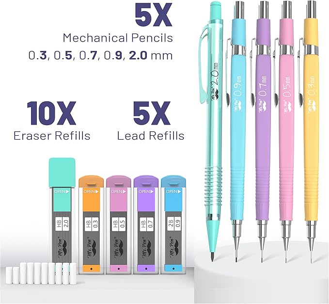 Mr. Pen- Pastel Mechanical Pencil Set, 5 Mechanical Pencils, 5 HB Lead Refills - Image 2