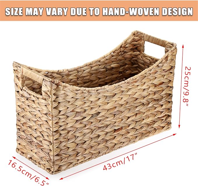 BTSKY Woven Magazine Holder, Water Hyacinth Magazine Basket, Natural Storage - Image 3