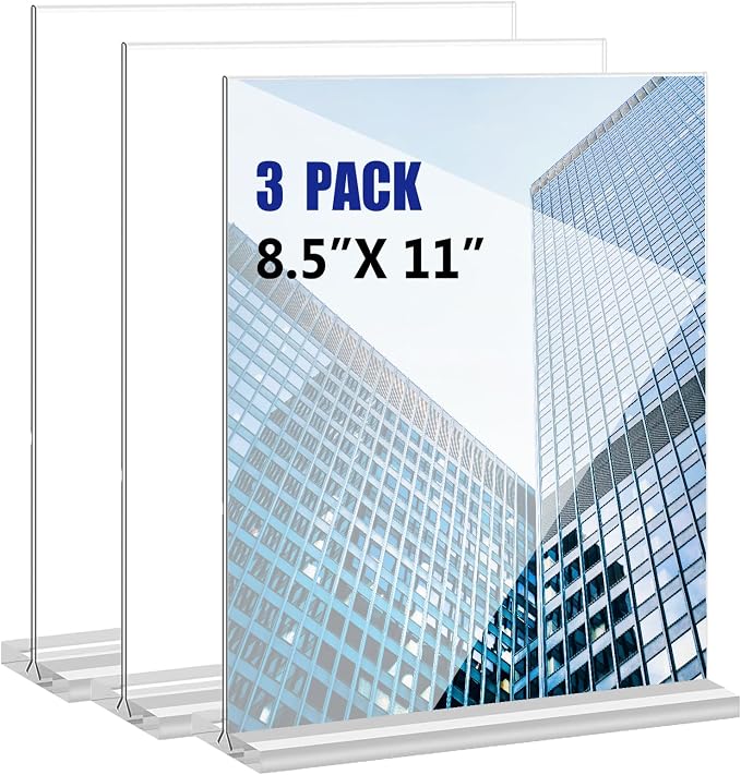 KOOLDE Acrylic Sign Holder 8.5x11 Inches 3 Pack T Shape Desktop Display Stand by KOOLDE