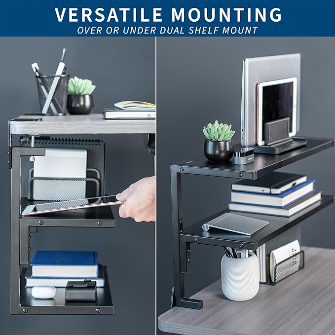 VIVO Black Clamp-on 24 inch 2-Tier Desk Shelf, STAND-SHELF24C | Above or Below - Image 4