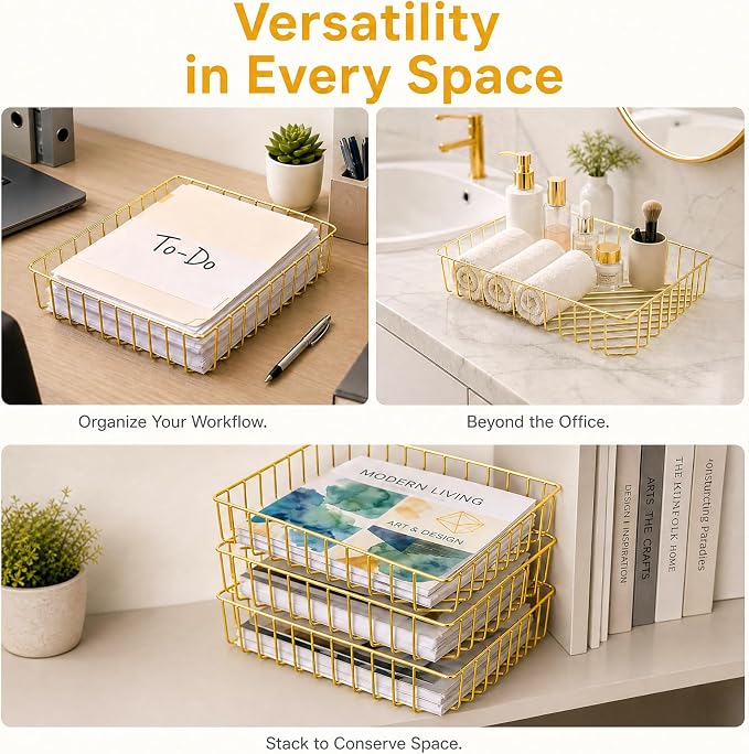 Okllen 3 Pack Gold Wire File Organizer Trays - Image 7