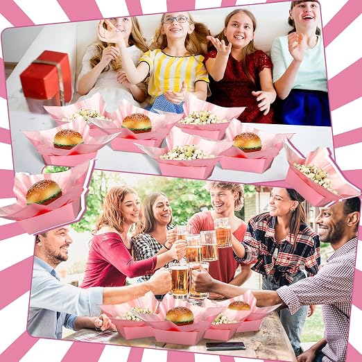 Geosar 100 Pcs Pink Paper Food Trays Bulk Disposable Food Boat - Image 7