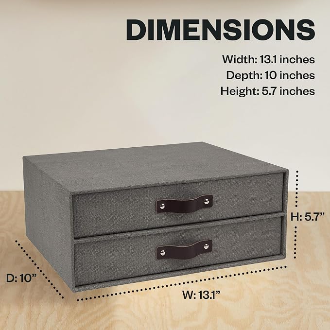 Bigso Birger 2-Drawer Canvas Fiberboard Easy Pull Handle Document Letter Box | - Image 3