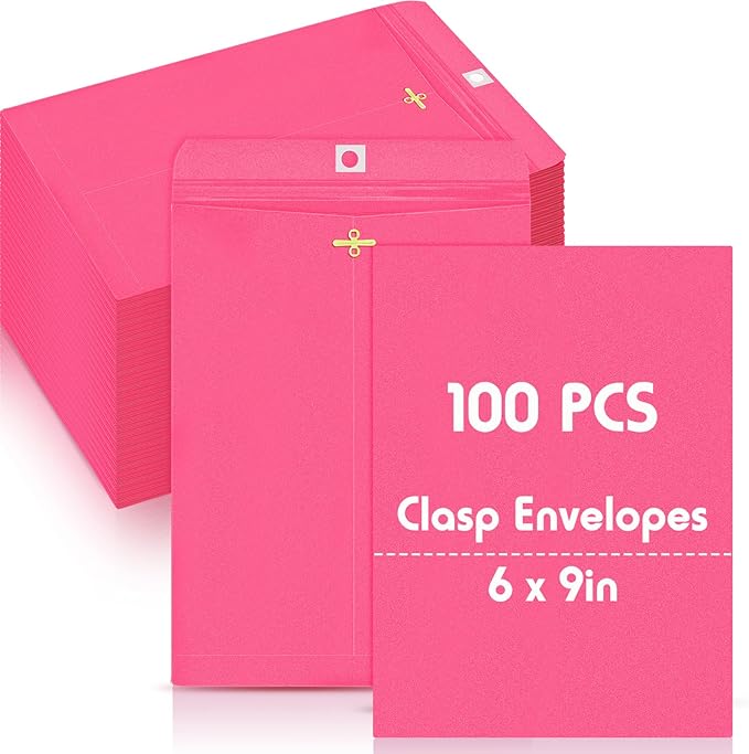 Geyee 100 Pcs Clasp Manilla Envelopes 6 x 9 Inch Gummed Colored Envelopes by Geyee