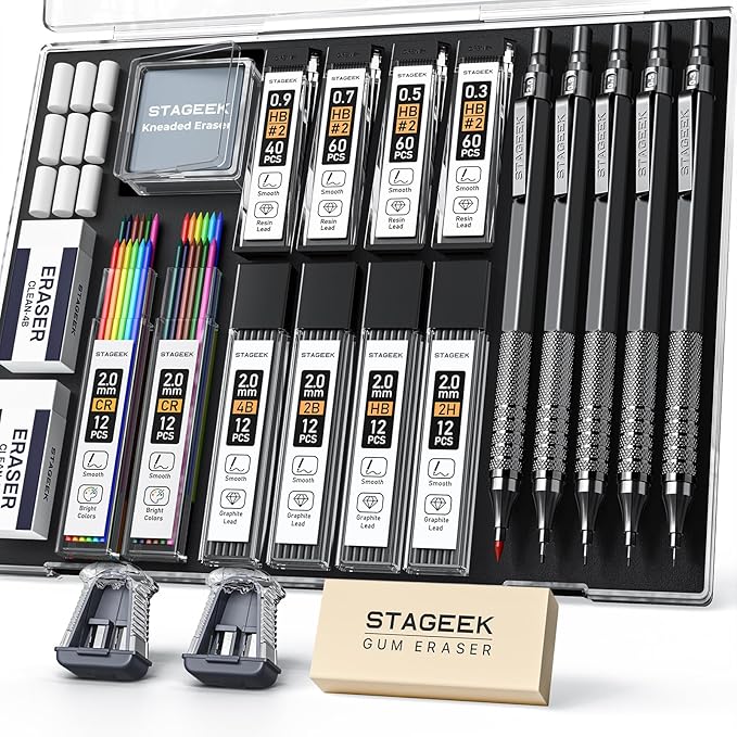 STAGEEK 21PCS Metal Mechanical Pencil Set, Art Lead Pencil 0.3, 2mm Holder by STAGEEK