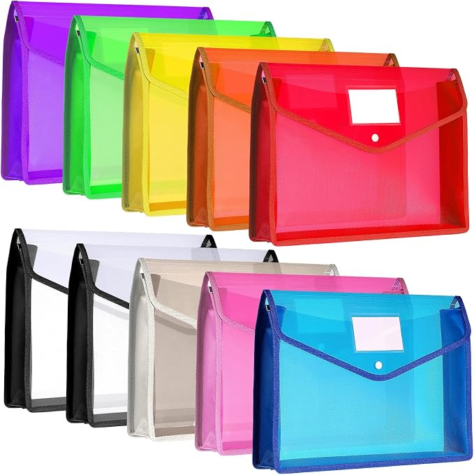 10 Pieces Plastic File Folders Envelope Expanding File Wallet Organizer by Epakh
