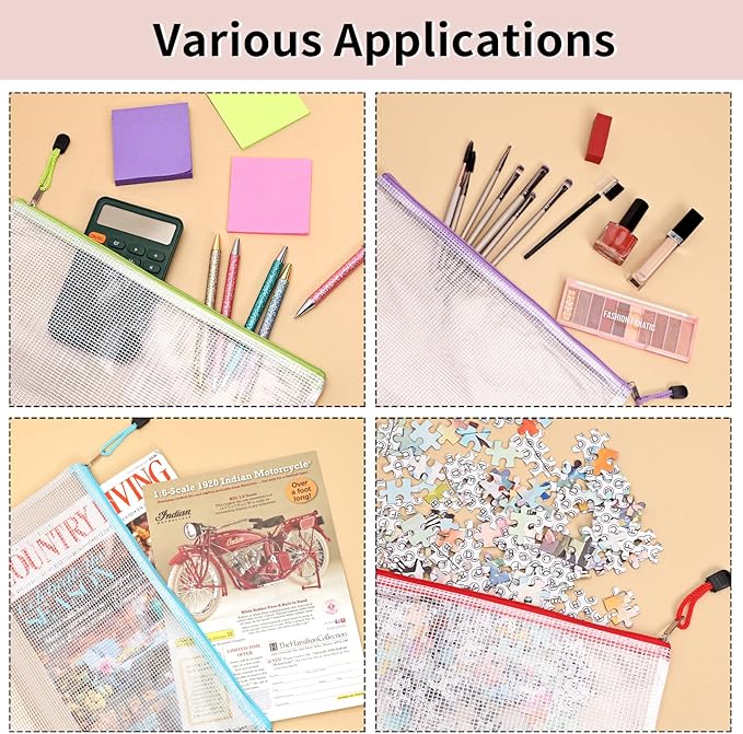 EOOUT 72pcs Mesh Zipper Pouch, A4 Size, 12 Colors Zipper Bags - Image 7