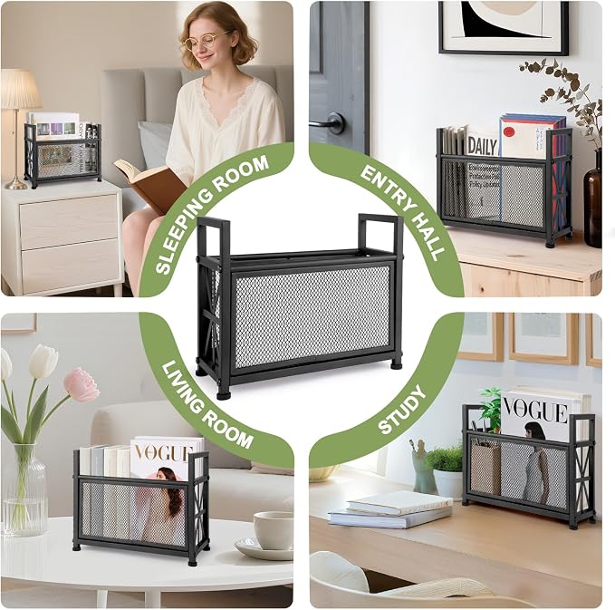 Black Magazine Holder, Metal Magazine Rack Floor, Mesh Magazine File Holder - Image 5