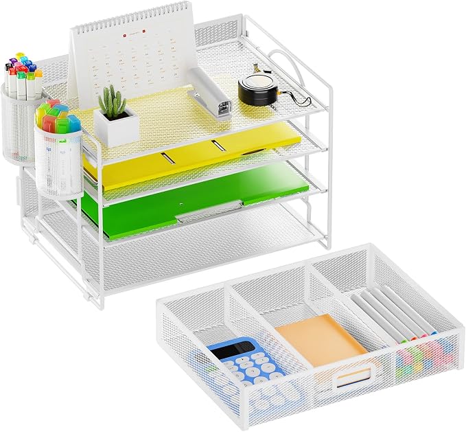 Marbrasse Desk Organizer and Accessories Polystyrene, 4-Tier Paper File Letter - Image 2