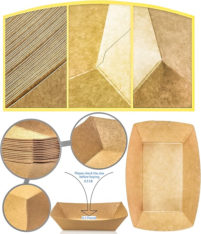 180 Pack 1/2 lb Disposable Kraft Food Paper Trays, Small Eco-Friendly Paper - Image 3