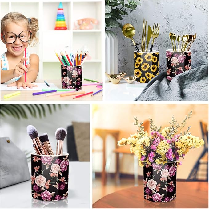 Pen Holder, Pencil Holder for Desk Floral Pattern Pencil Cup for Girls Kids - Image 3