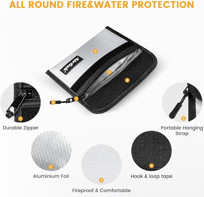 Fireproof Wallet, 5 x 8 inches, Waterproof Cash Bag - Image 4