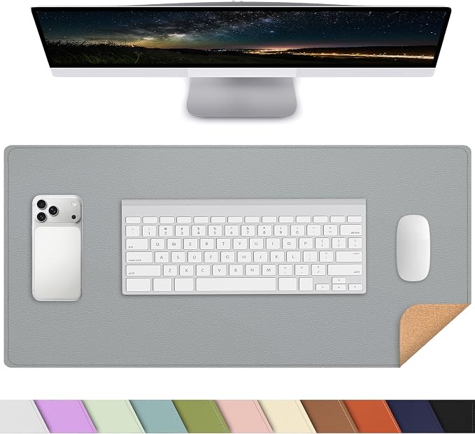 AFIING Cork Desk Mat, Dark Grey, 35.4" x 17", Desk pad Protector | Dual-Sided by AFIING